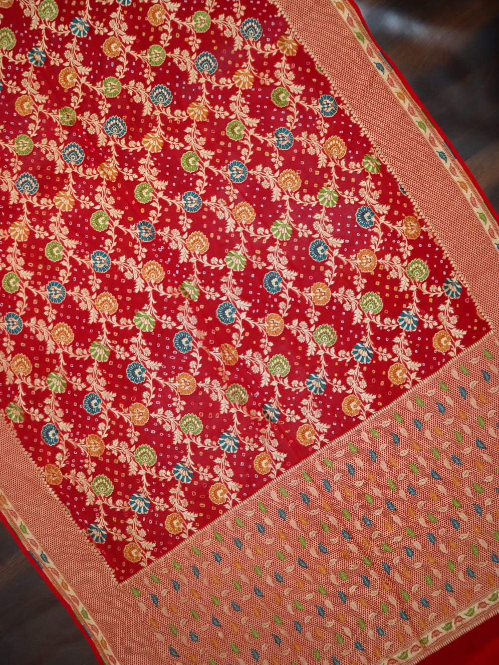 Durgesh khaddi Meenakari gorgette saree - Saffronfashionindia