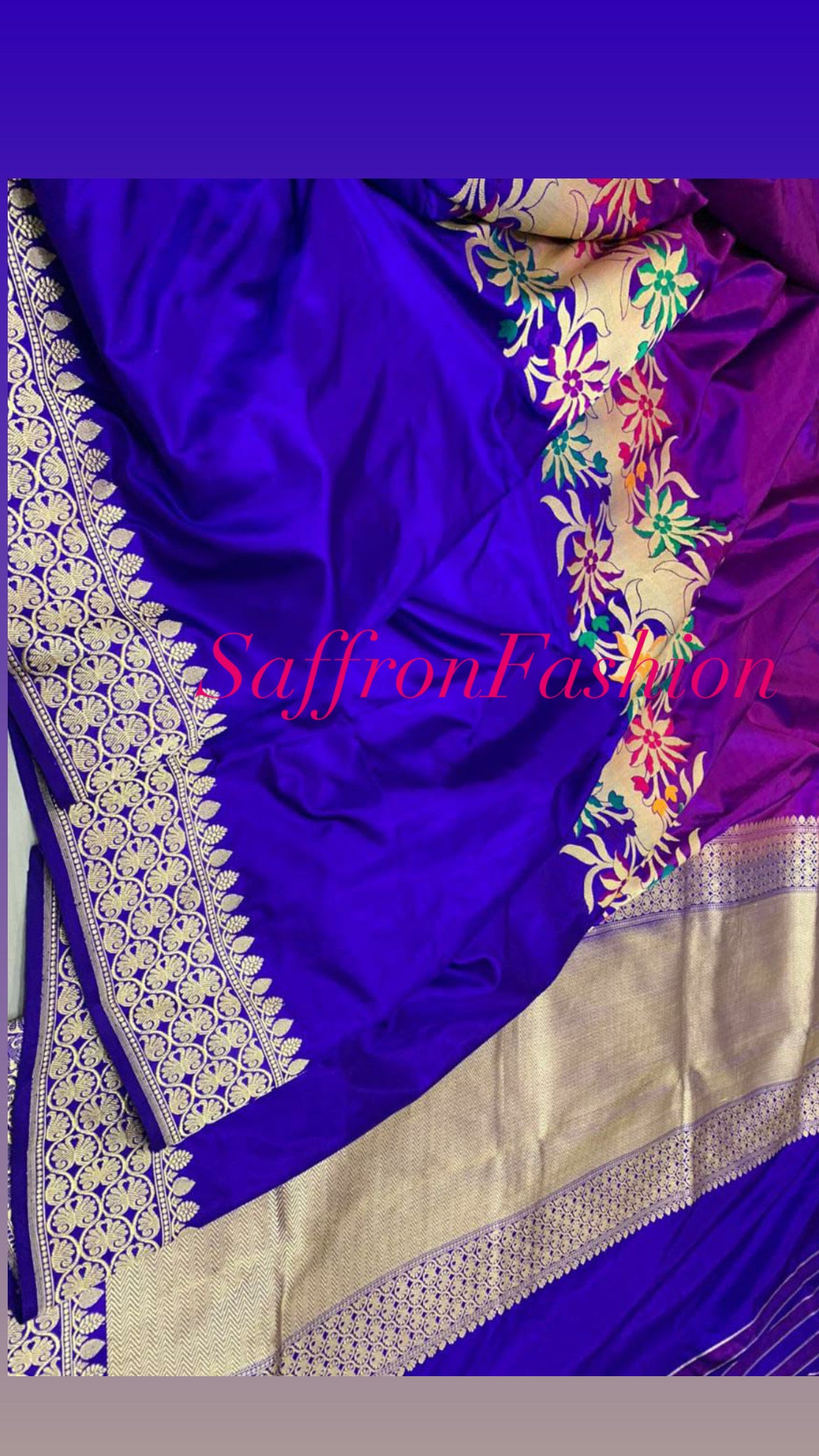 Royal scalloped Katan saree - Saffronfashionindia