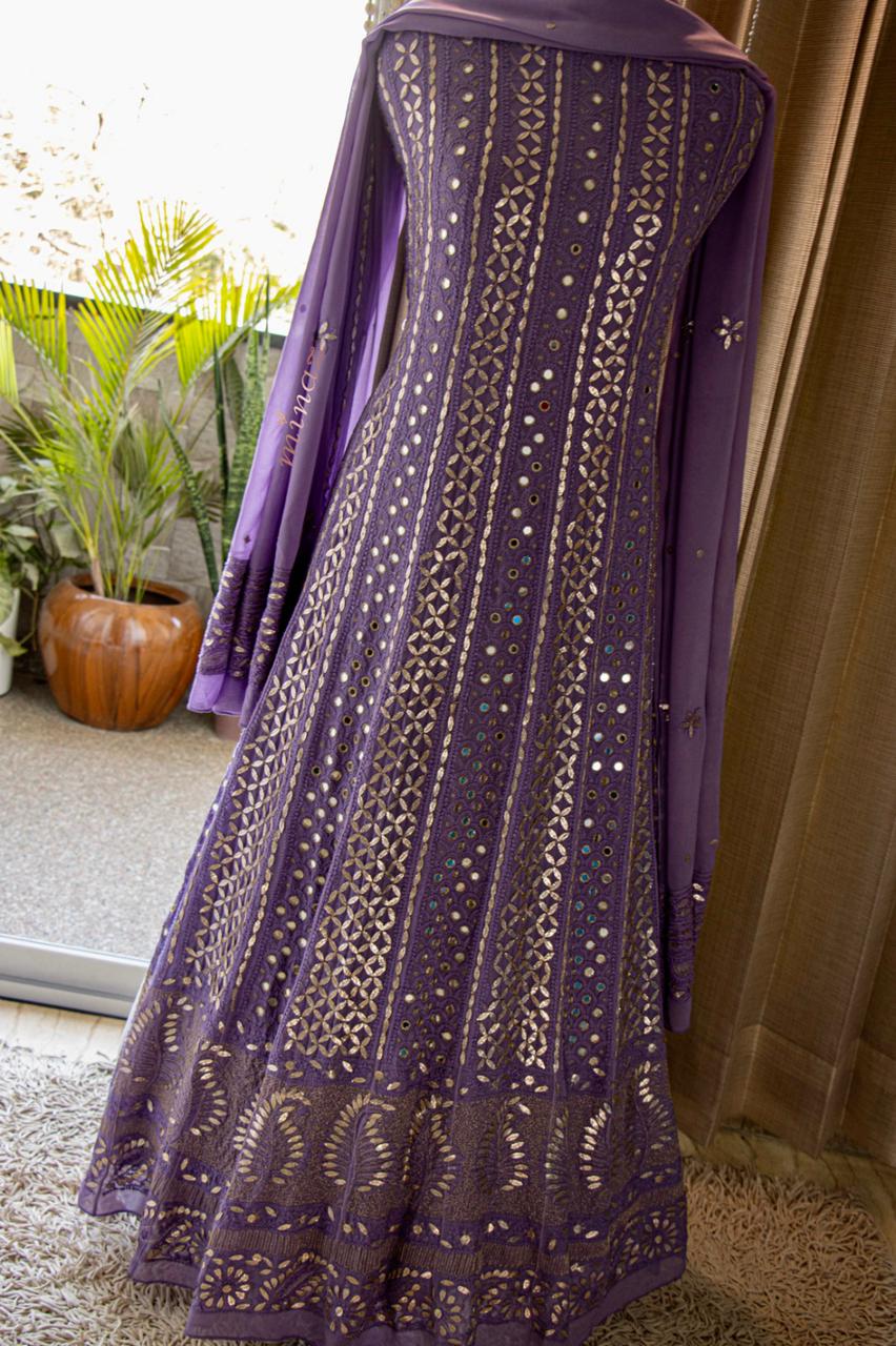 Purple Anarkali gorgette dress - Saffronfashionindia