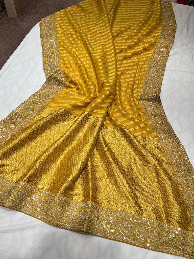 Lehariya inspired khaddi gorgette saree - Saffronfashionindia