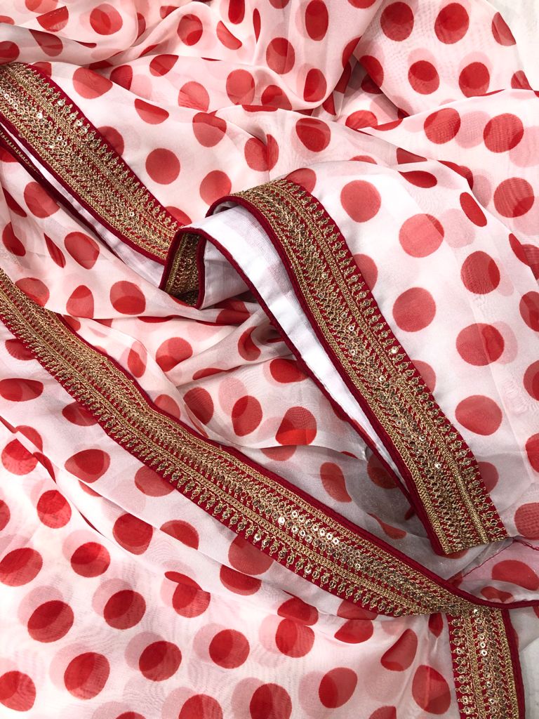 Zardosi bordered polka dot saree - Saffronfashionindia