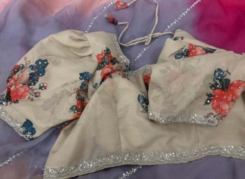 Shaded organza saree partywear sar women sarees blouse SaffronFashion