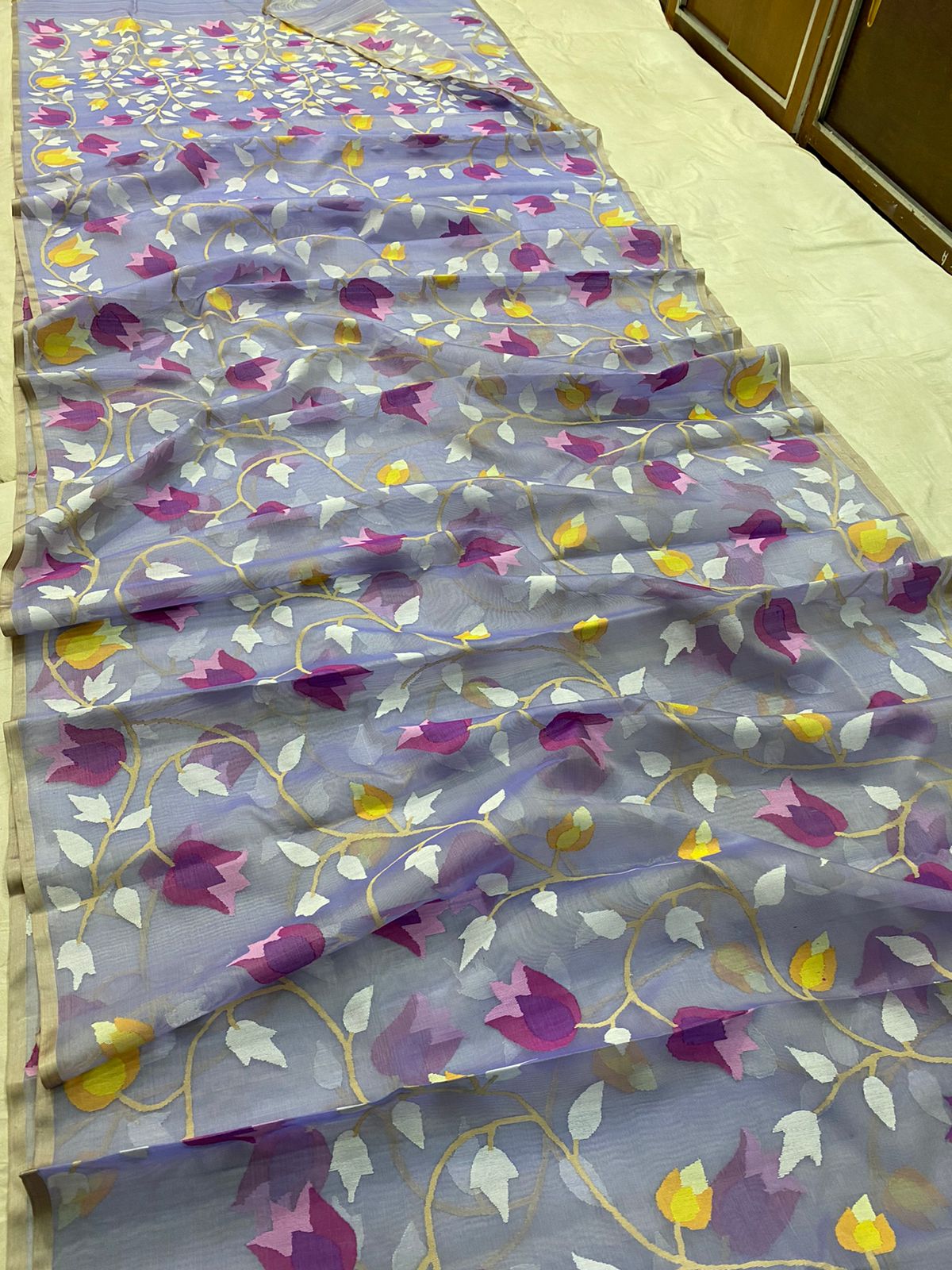 Grey beautiful jamdani saree - Saffronfashionindia