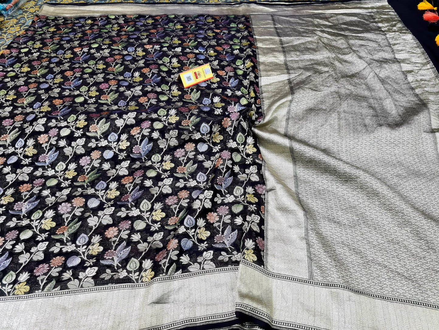 Navena Banarsi gorgette saree - Saffronfashionindia