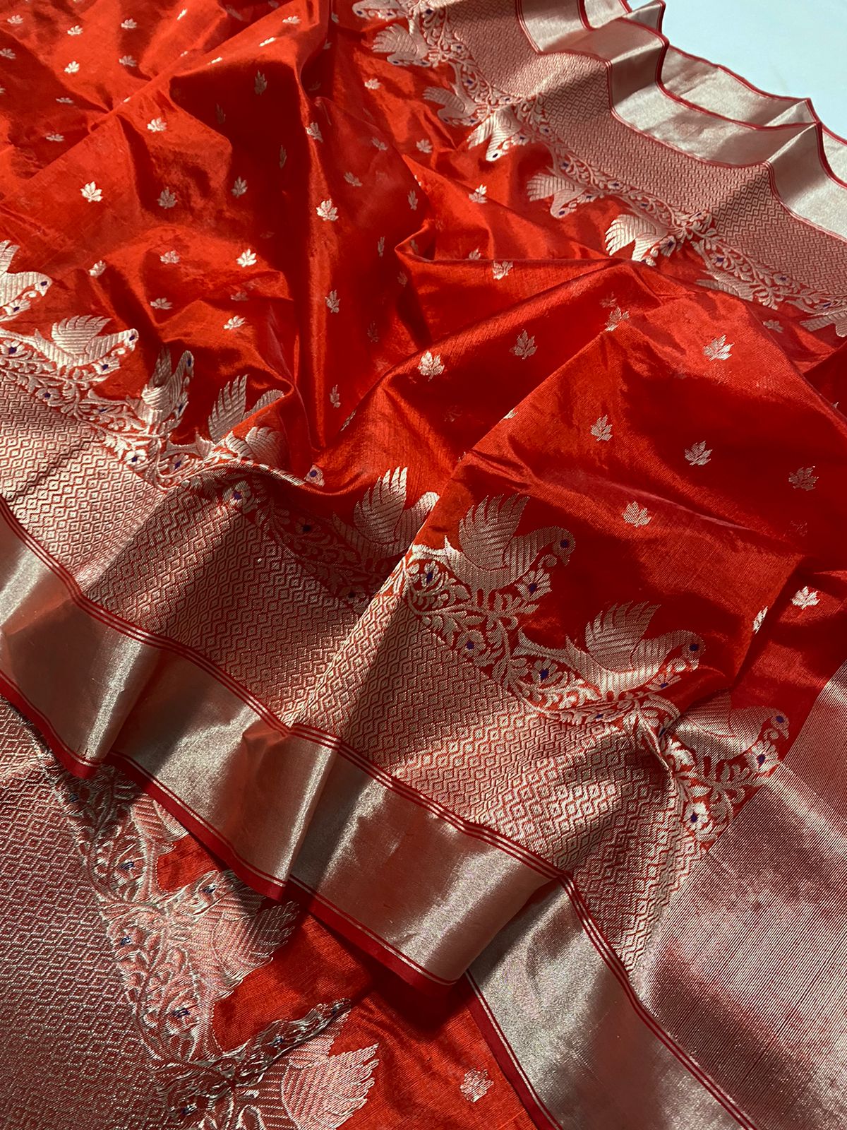 Lal begum Chanderi saree/sari - Saffronfashionindia