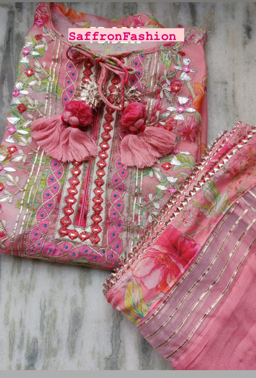 Floral pinkish salwarsuit - Saffronfashionindia