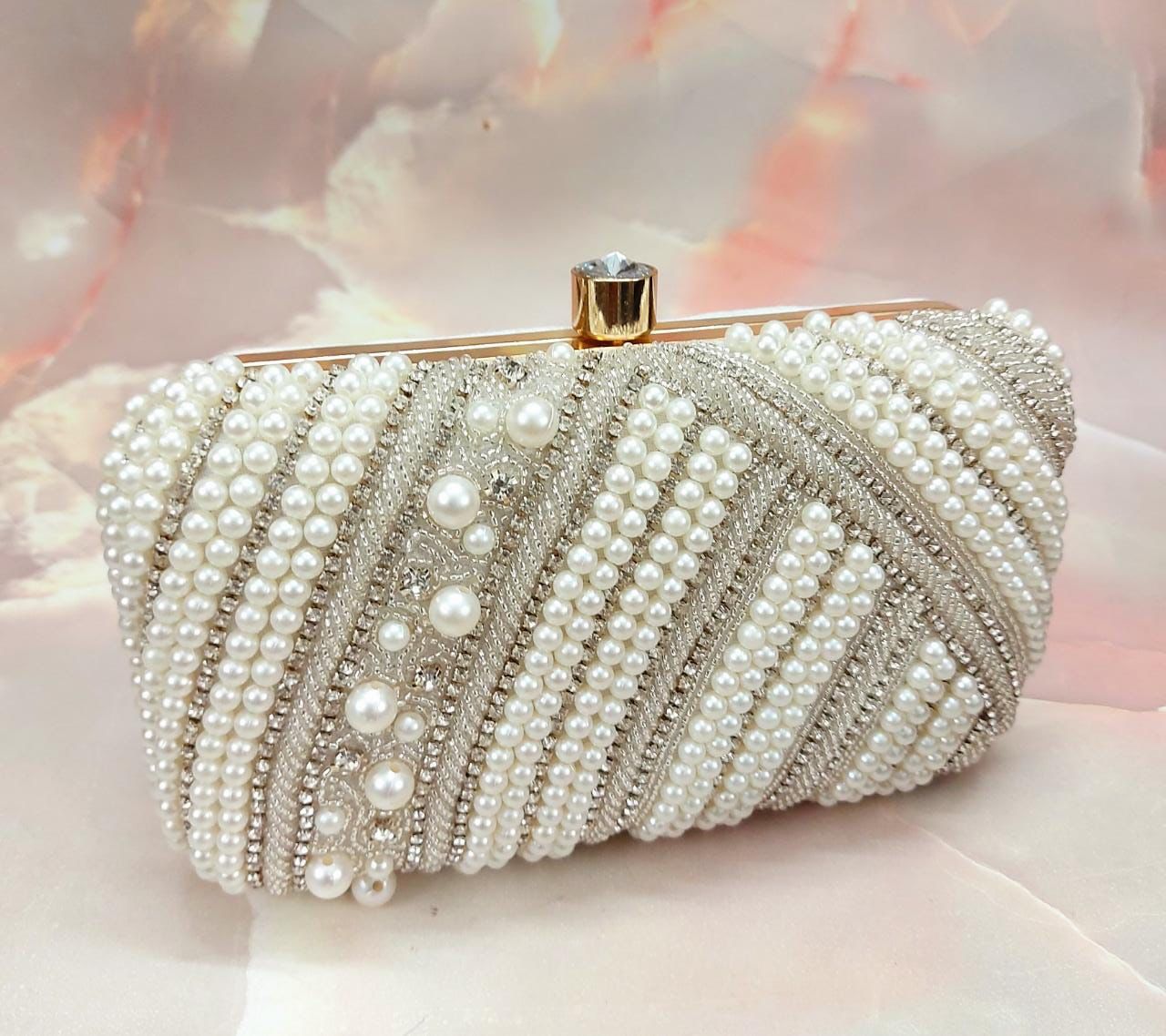 Pearl studded bridal clutch - Saffronfashionindia
