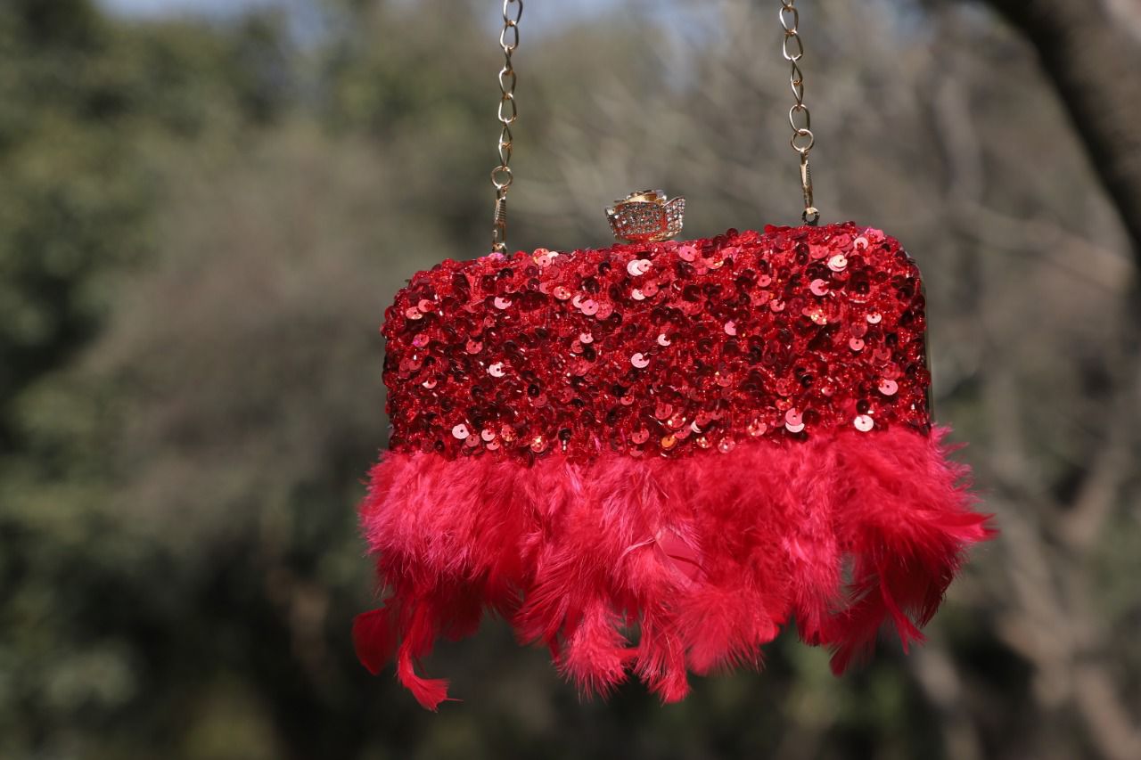 Valentine feather clutch Partywear clutch purse cocktail purse - Saffronfashionindia