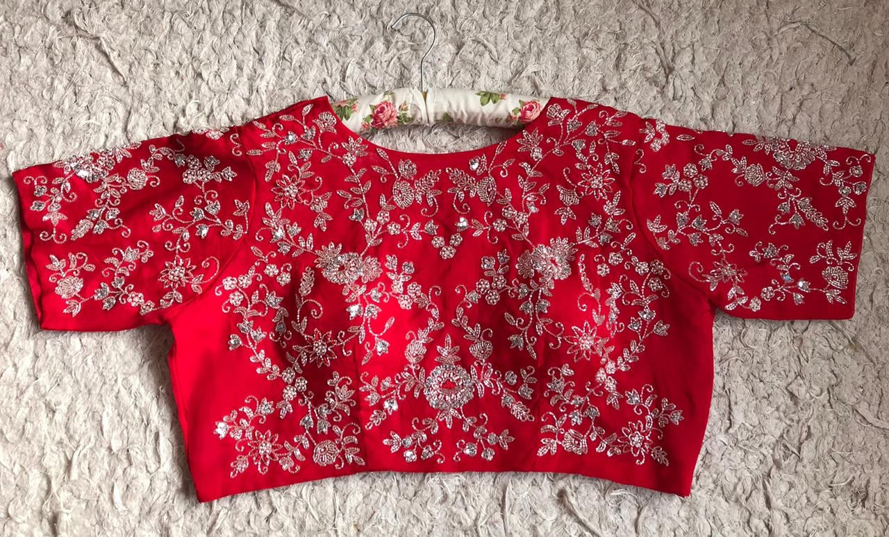 Red organza saree wedding saree blouse organza silk sari blouse SaffronFashion