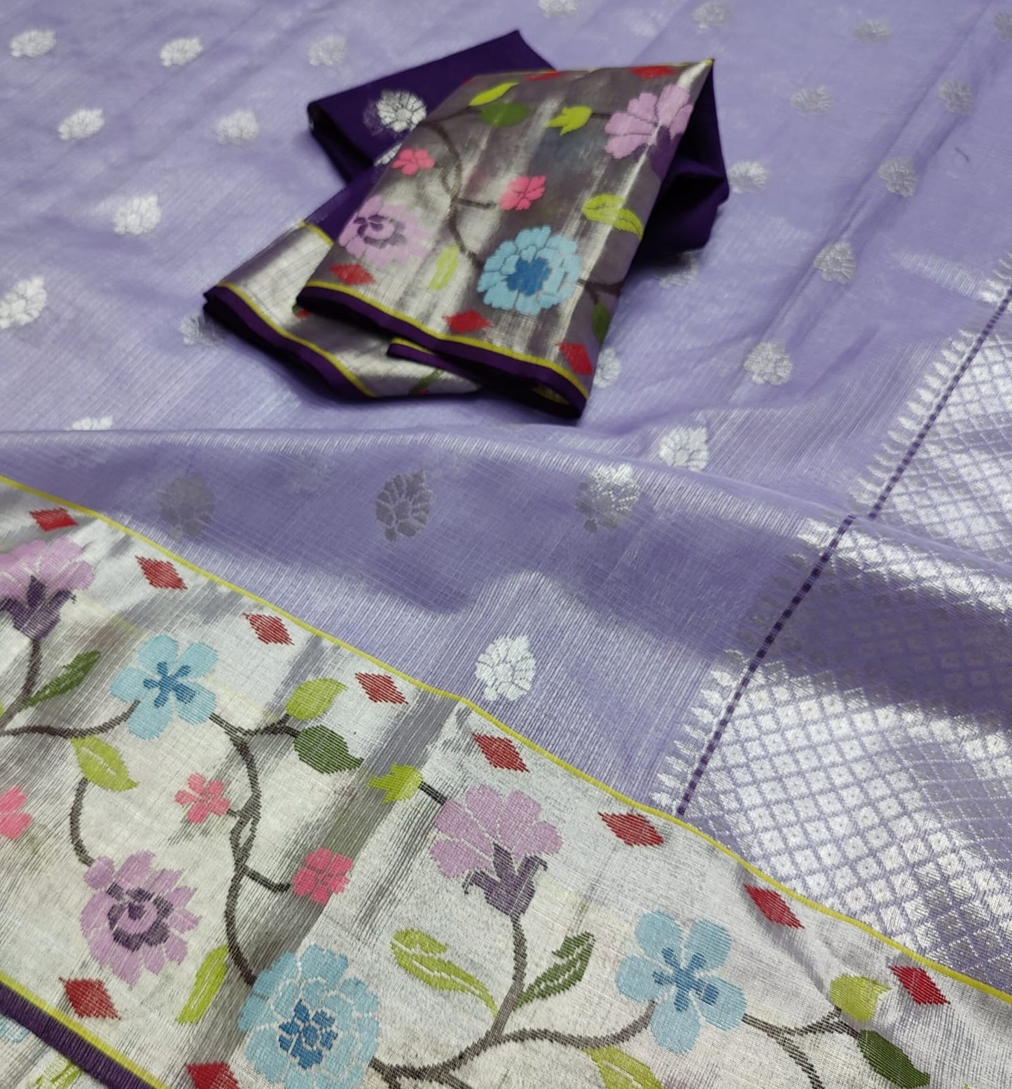 Lavender tissue kota zari saree - Saffronfashionindia