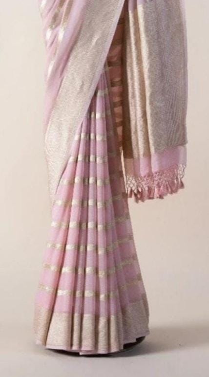 Beautiful striped gorgette saree - Saffronfashionindia