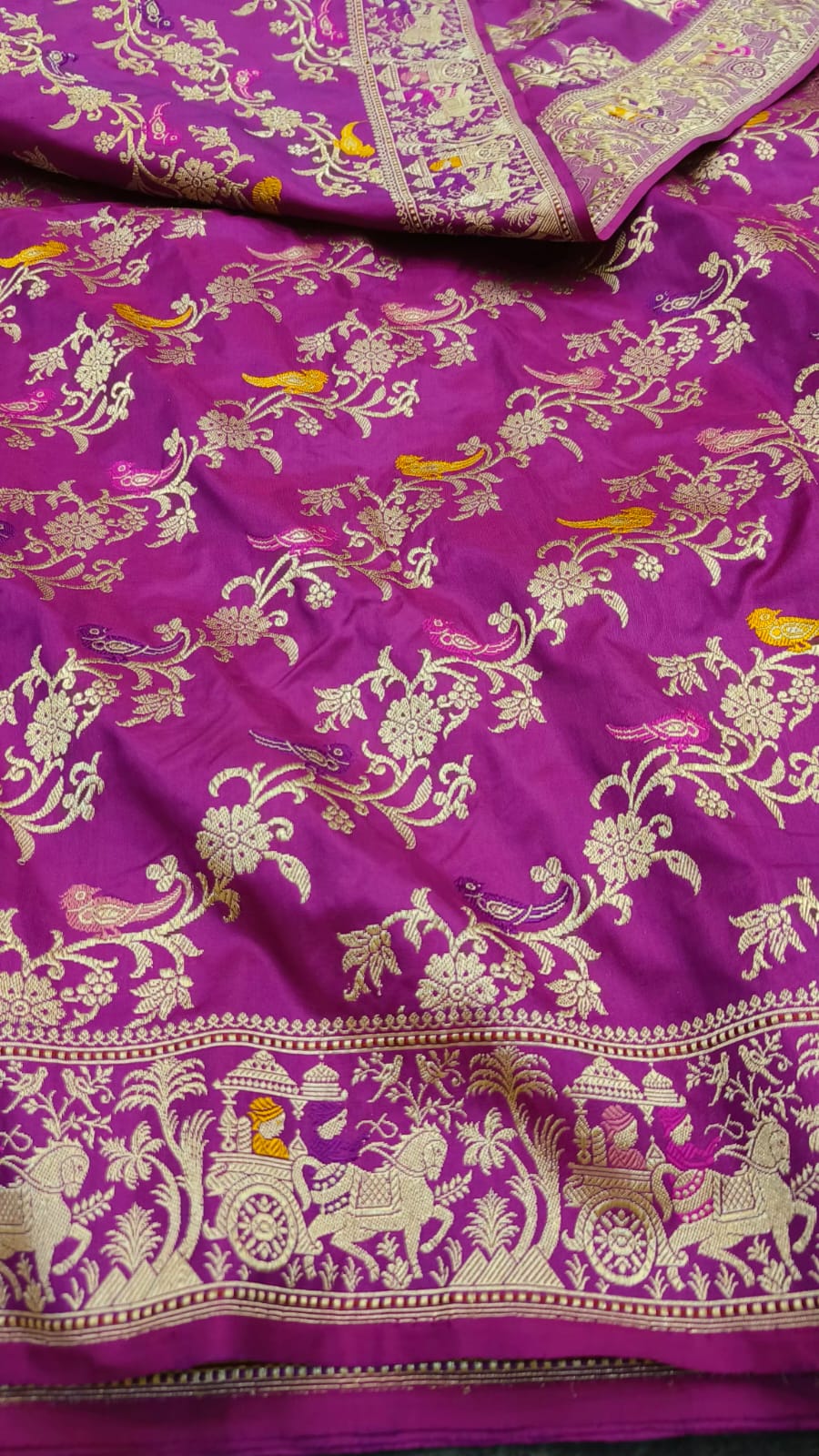 Rani Banarsi Katan saree - Saffronfashionindia