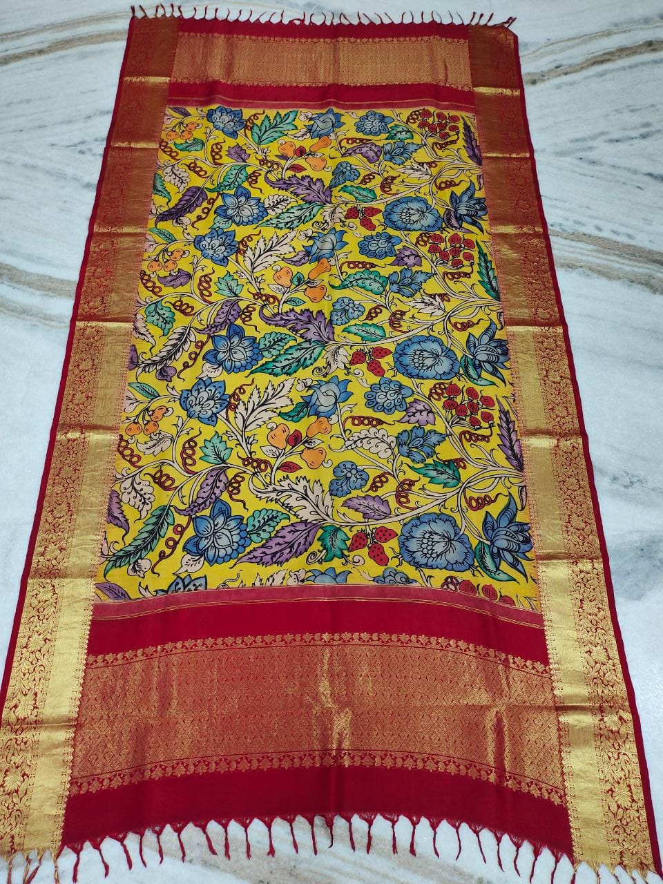 Rivaz pen Kalamkari dupatta - Saffronfashionindia