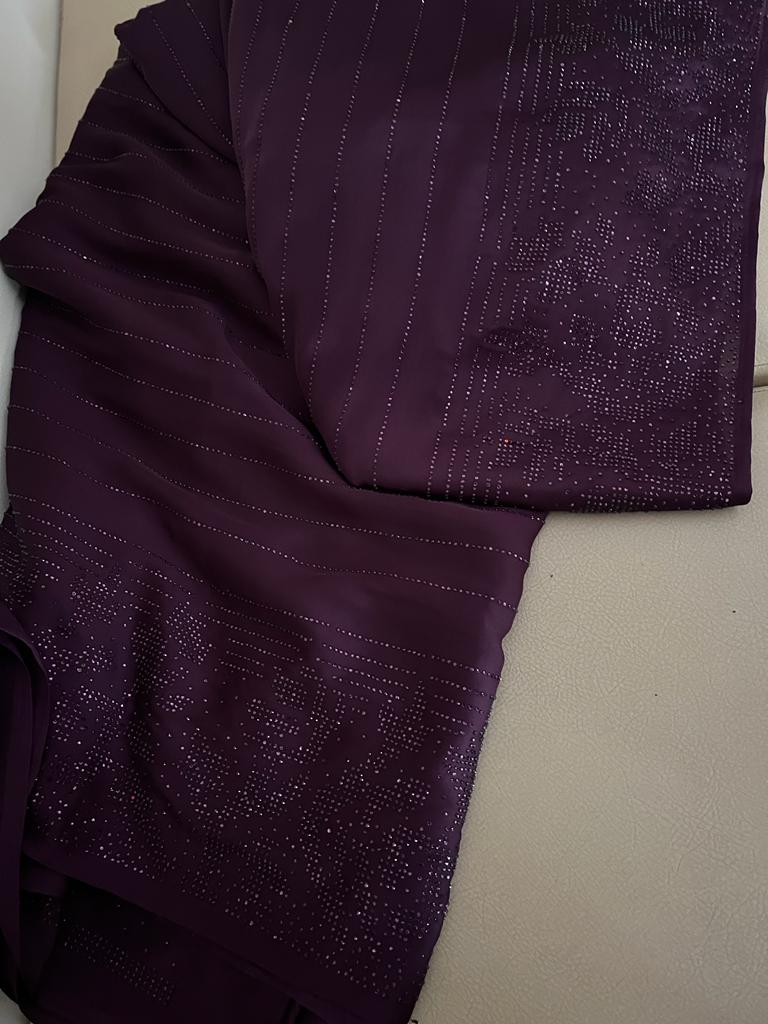 Waleda satin swarosvki saree - Saffronfashionindia