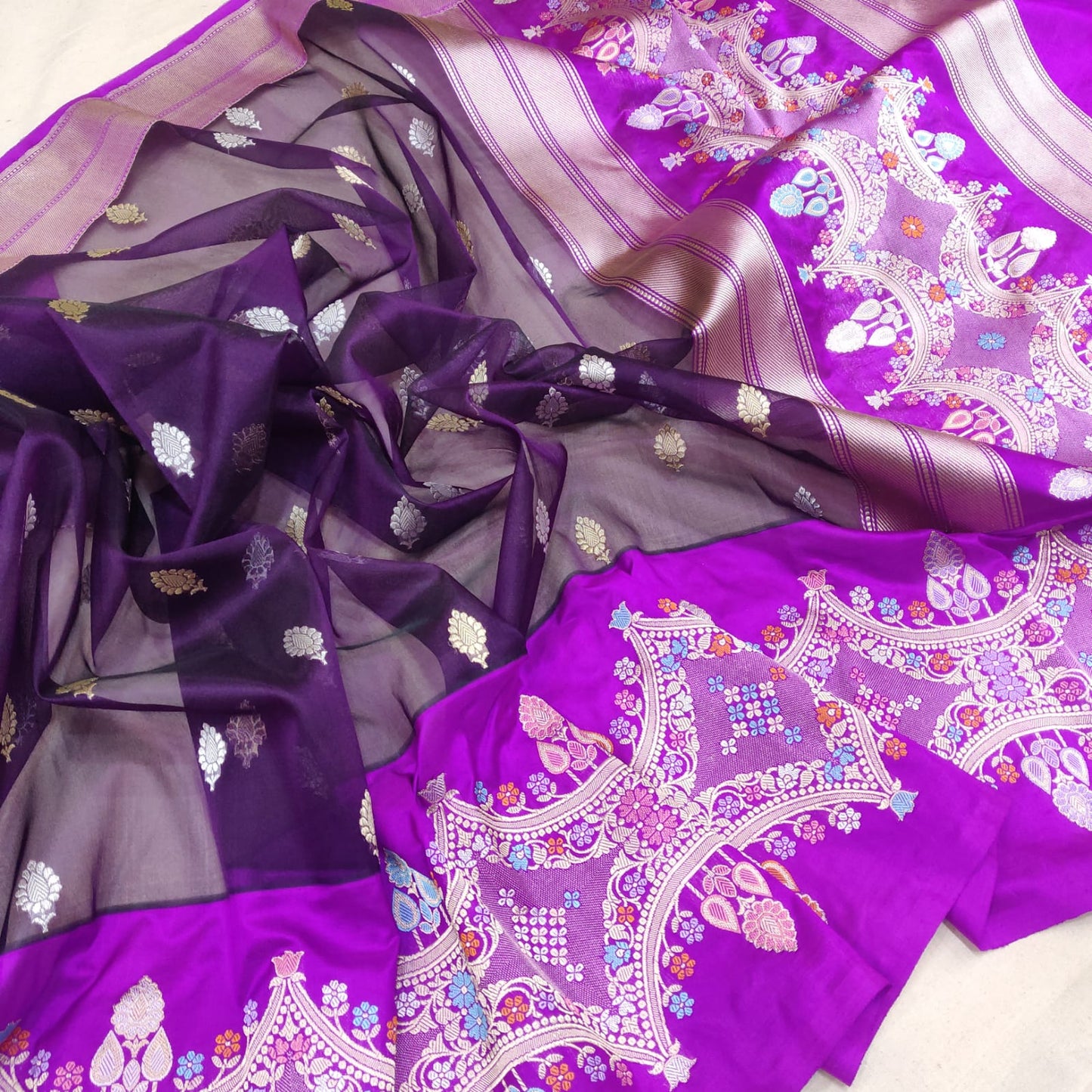 Kora handwoven kadwa saree - Saffronfashionindia