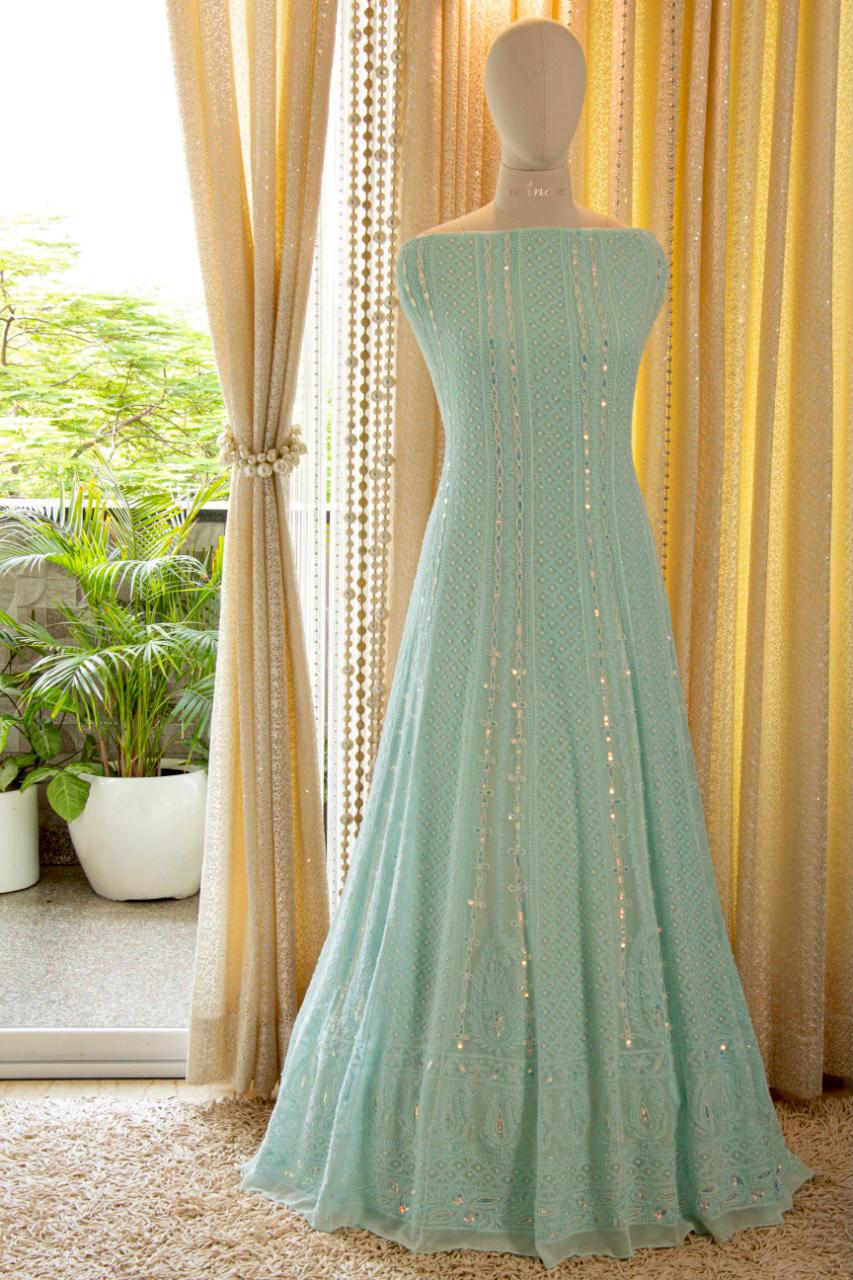 Authentic Anarkali Chikankari suit - Saffronfashionindia