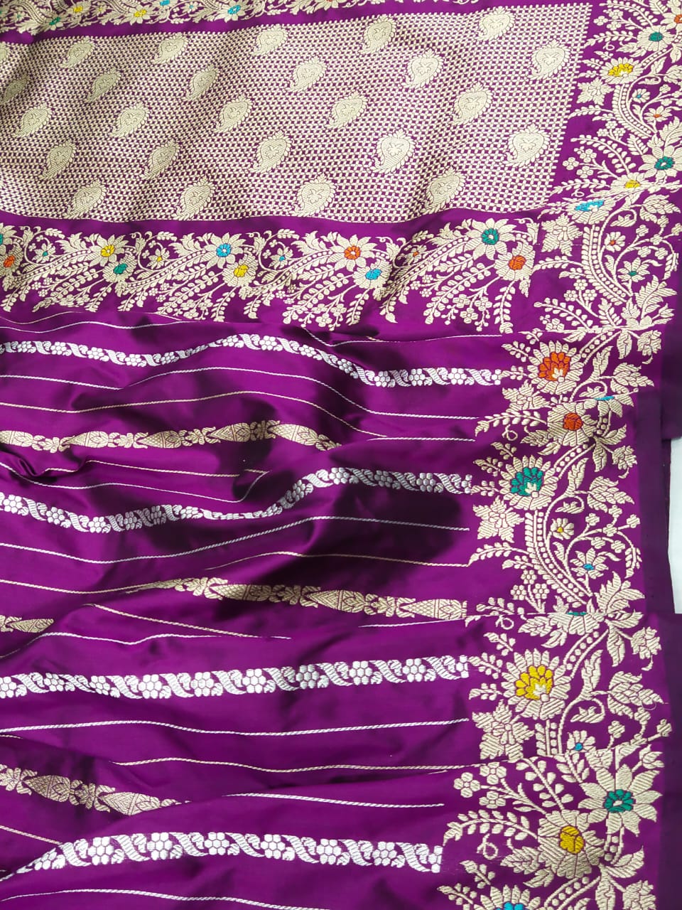 Purple Banarsi kadua Katan saree - Saffronfashionindia