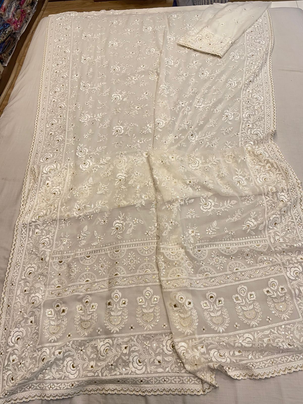 Ninja Chikankari gorgette saree - Saffronfashionindia