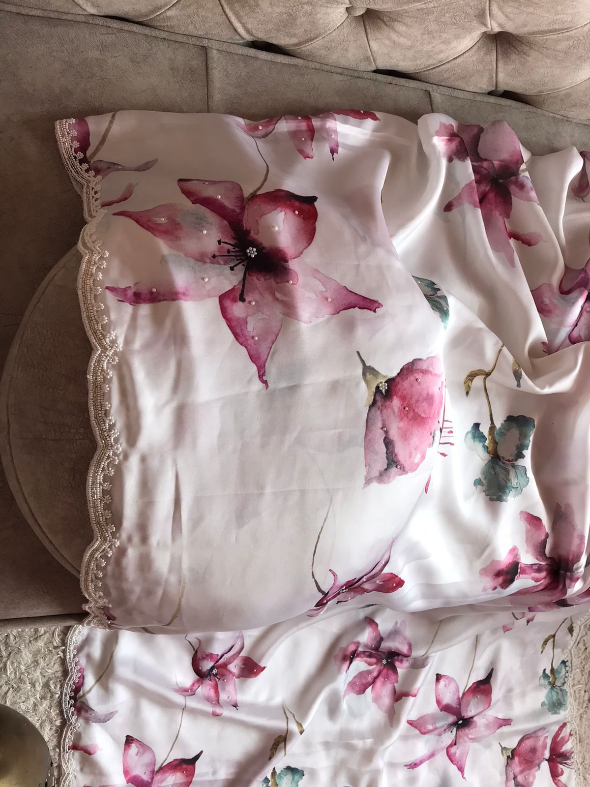 Satin printed luxury saree - Saffronfashionindia