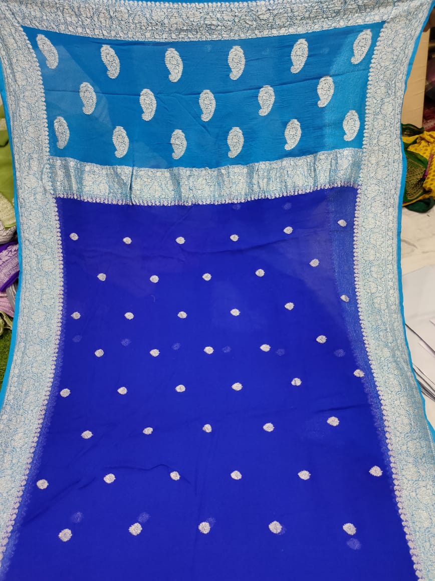 Handcrafted chiffon saree/banarsi saree/sari - Saffronfashionindia