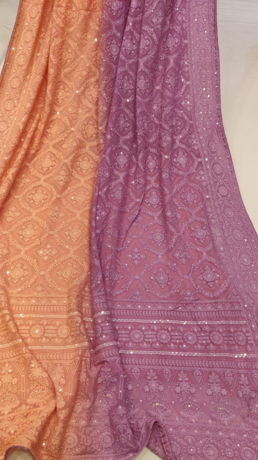 Dual shaded Chikankari saree - Saffronfashionindia