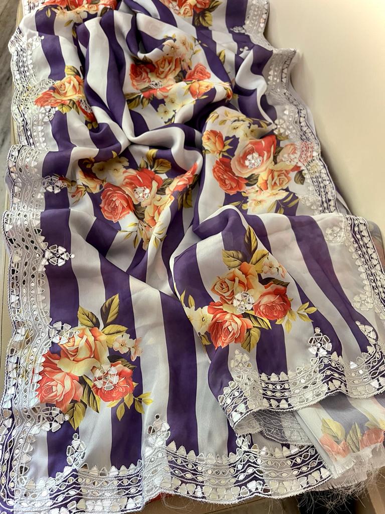 Nosheen satin crepe saree - Saffronfashionindia