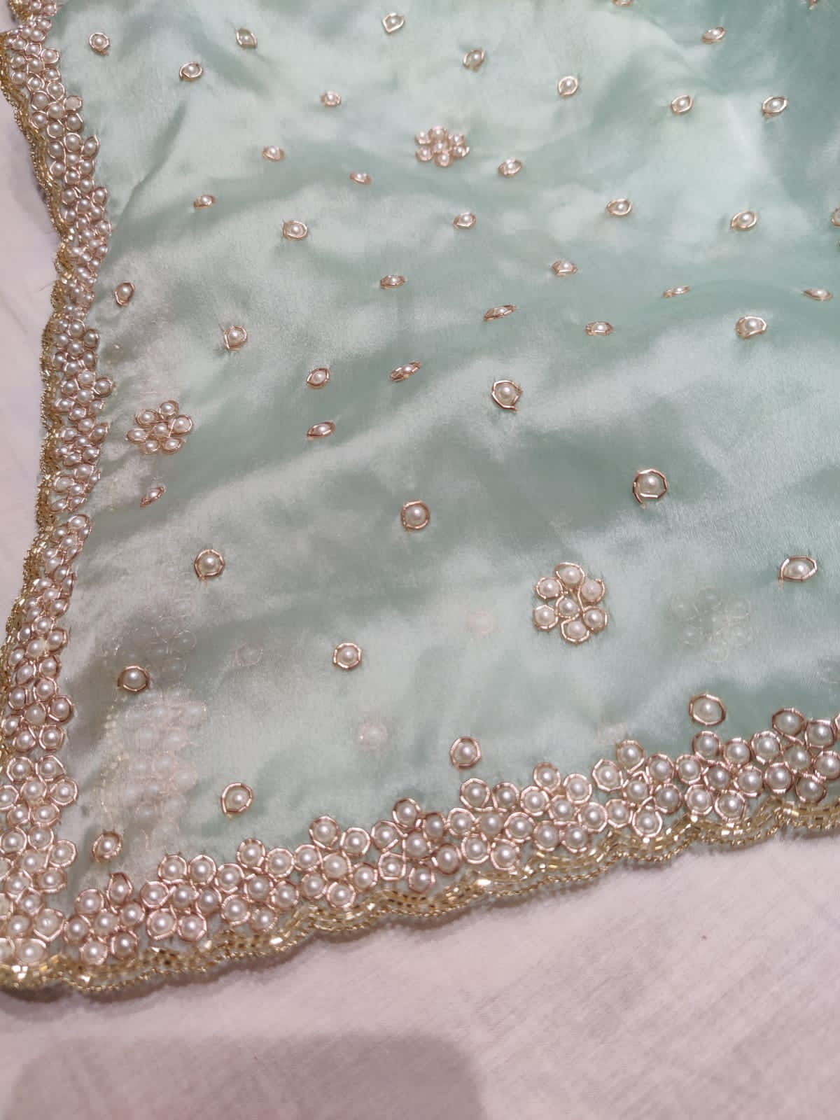 Pearl organza partywear saree - Saffronfashionindia