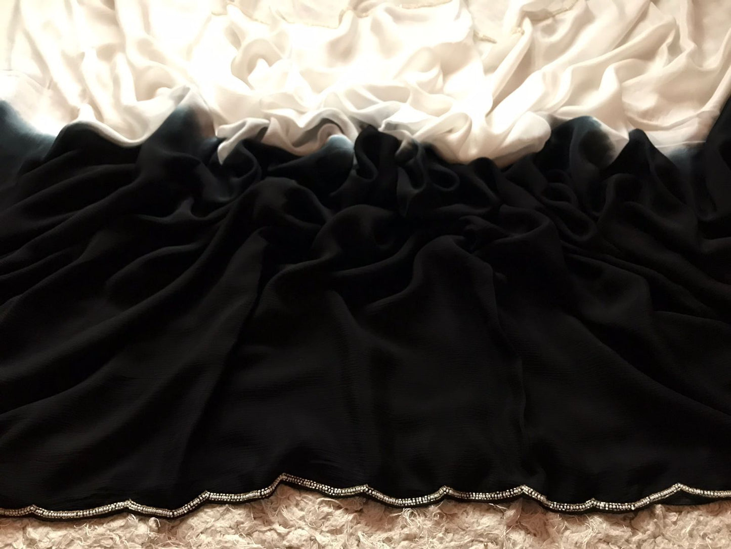 Pearl chinon saree - Saffronfashionindia