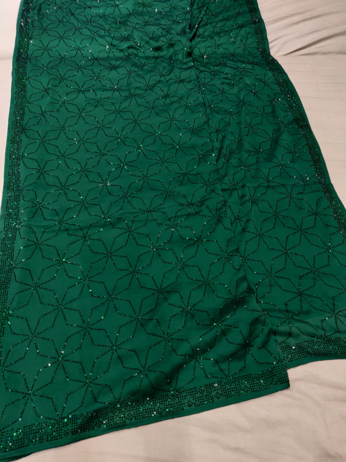 Designer Swarovski satin sares - Saffronfashionindia