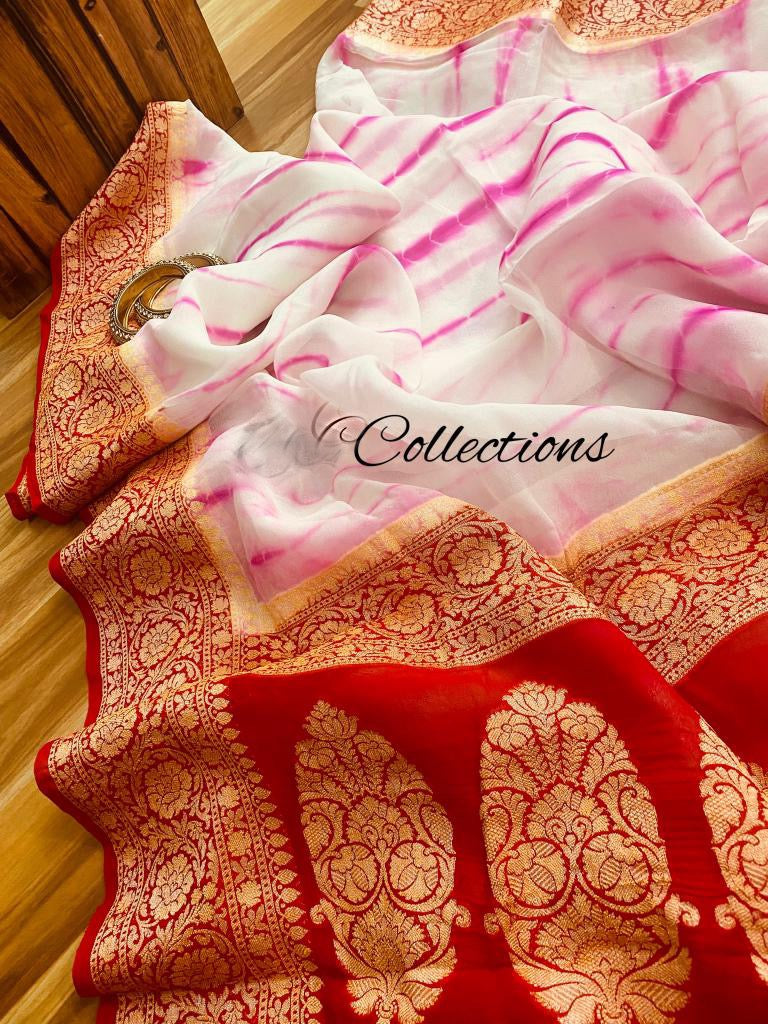 Shibpari gorgette chiffon saree - Saffronfashionindia
