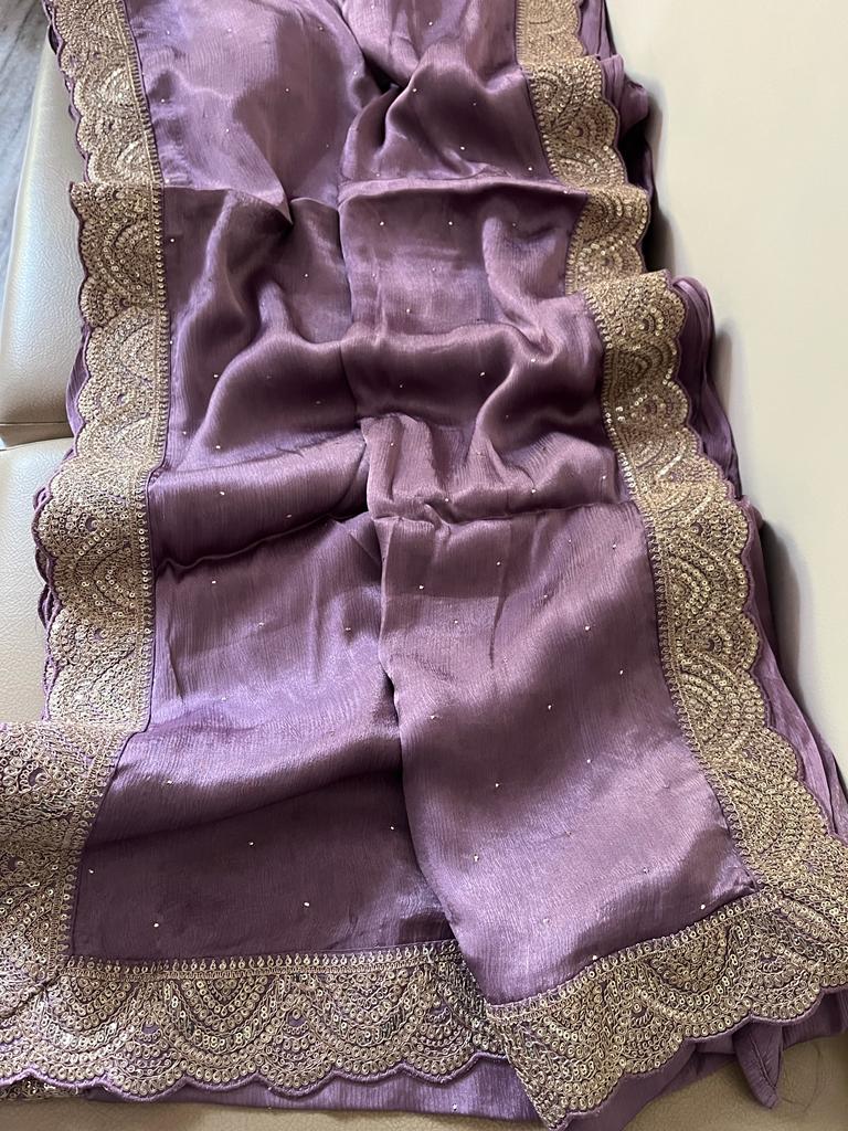 Mahira chiffon satin saree - Saffronfashionindia