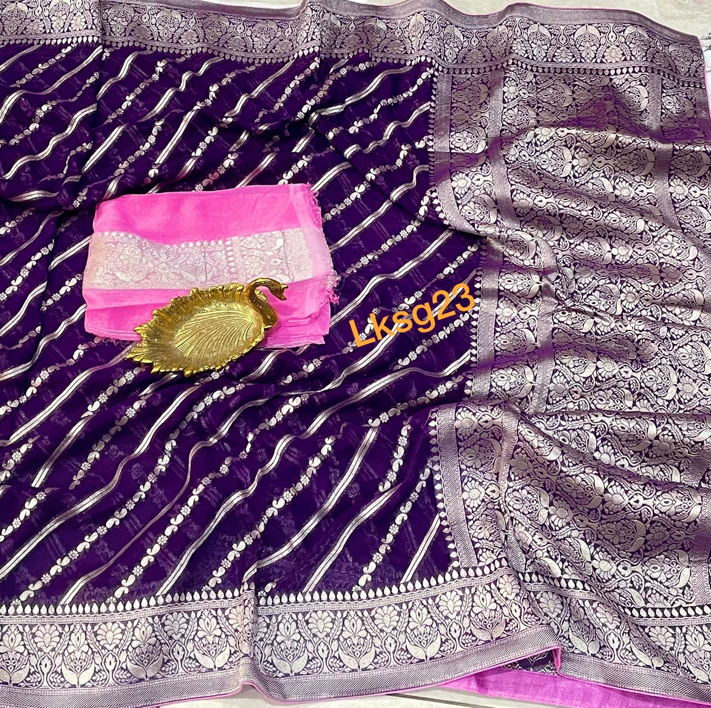 Rini khaddi gorgette silver jari saree - Saffronfashionindia