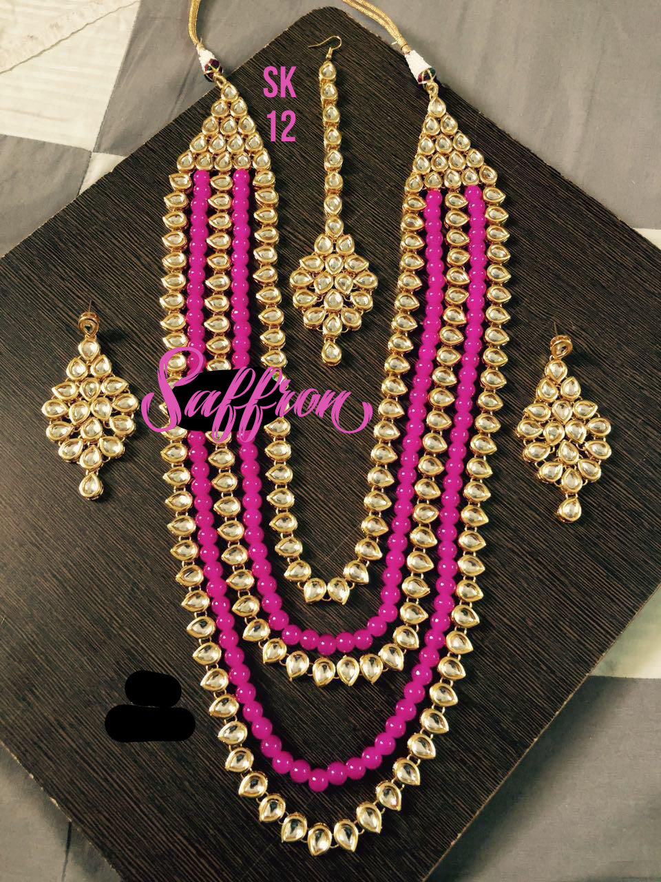 Pink Kundan necklace set - Saffronfashionindia