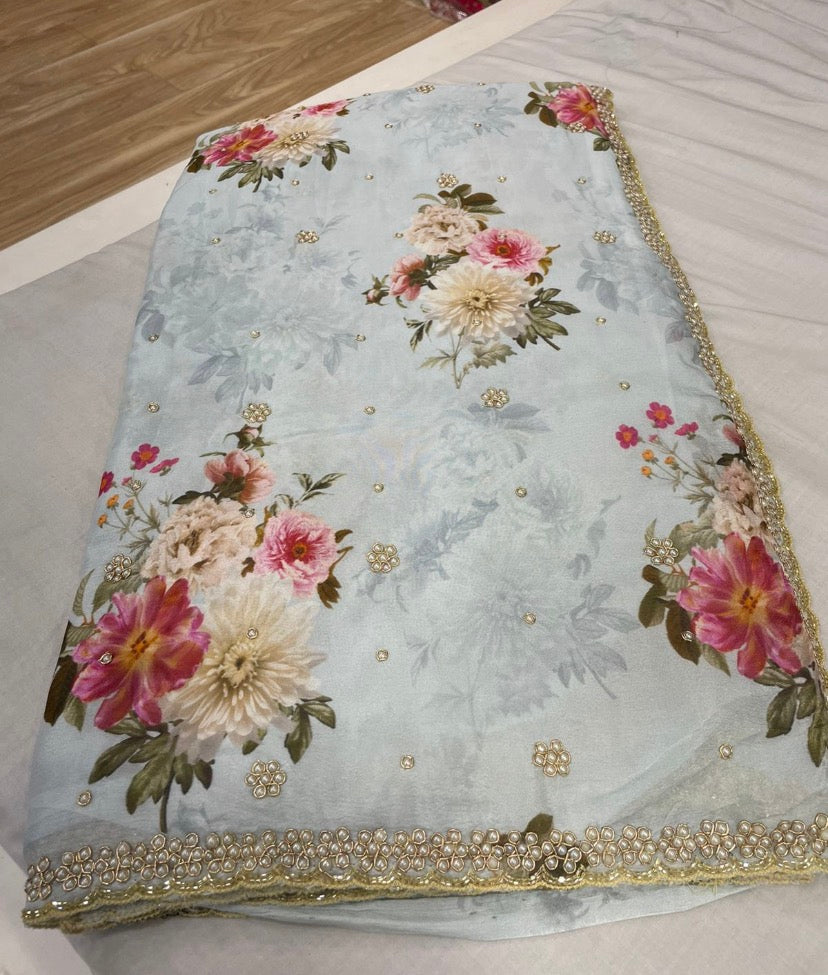 Digital printed organza saree - Saffronfashionindia