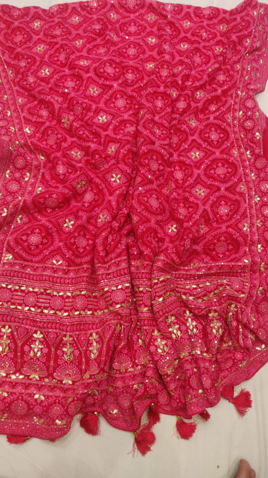 Nibhara Chikankari gorgette saree SaffronFashionindia, SaffronFashion