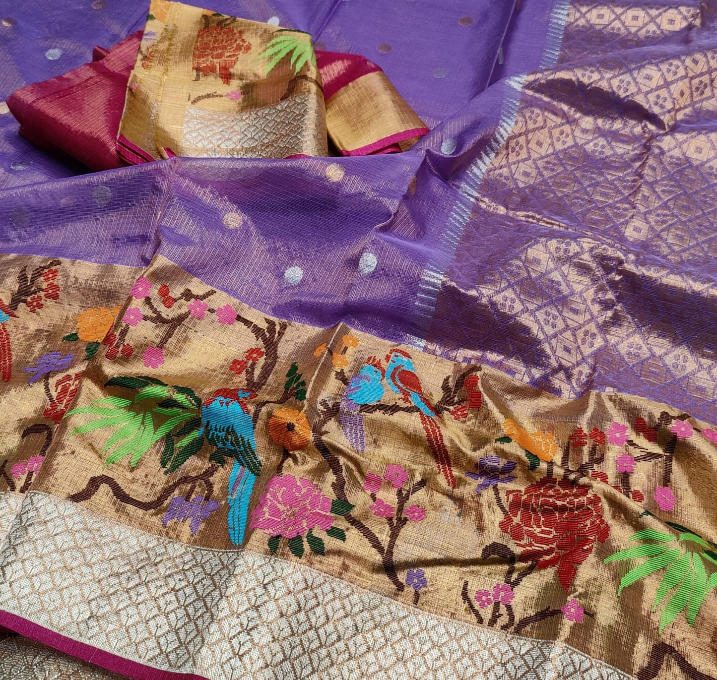 Lavender tissue zari saree - Saffronfashionindia