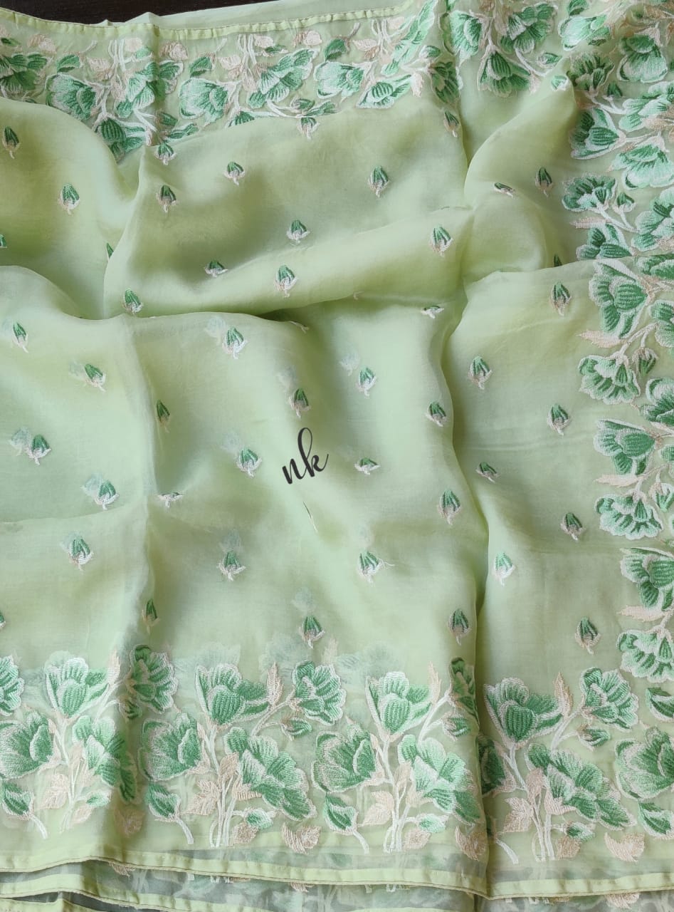 Vinish mint organza saree - Saffronfashionindia