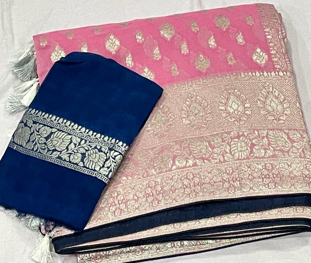 Nanika banarsi gorgette saree - Saffronfashionindia