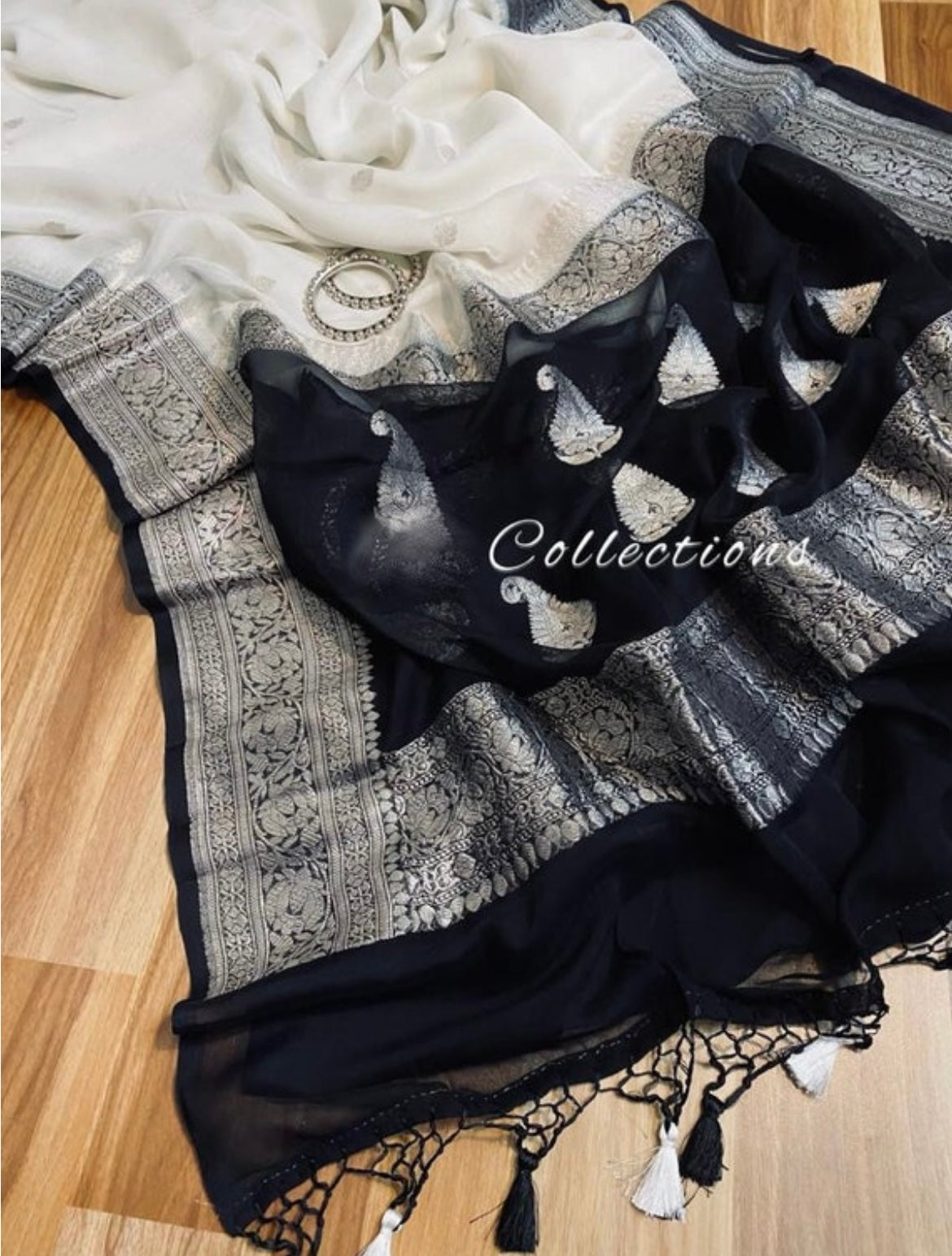 Banarsi handwoven chiffon saree - Saffronfashionindia