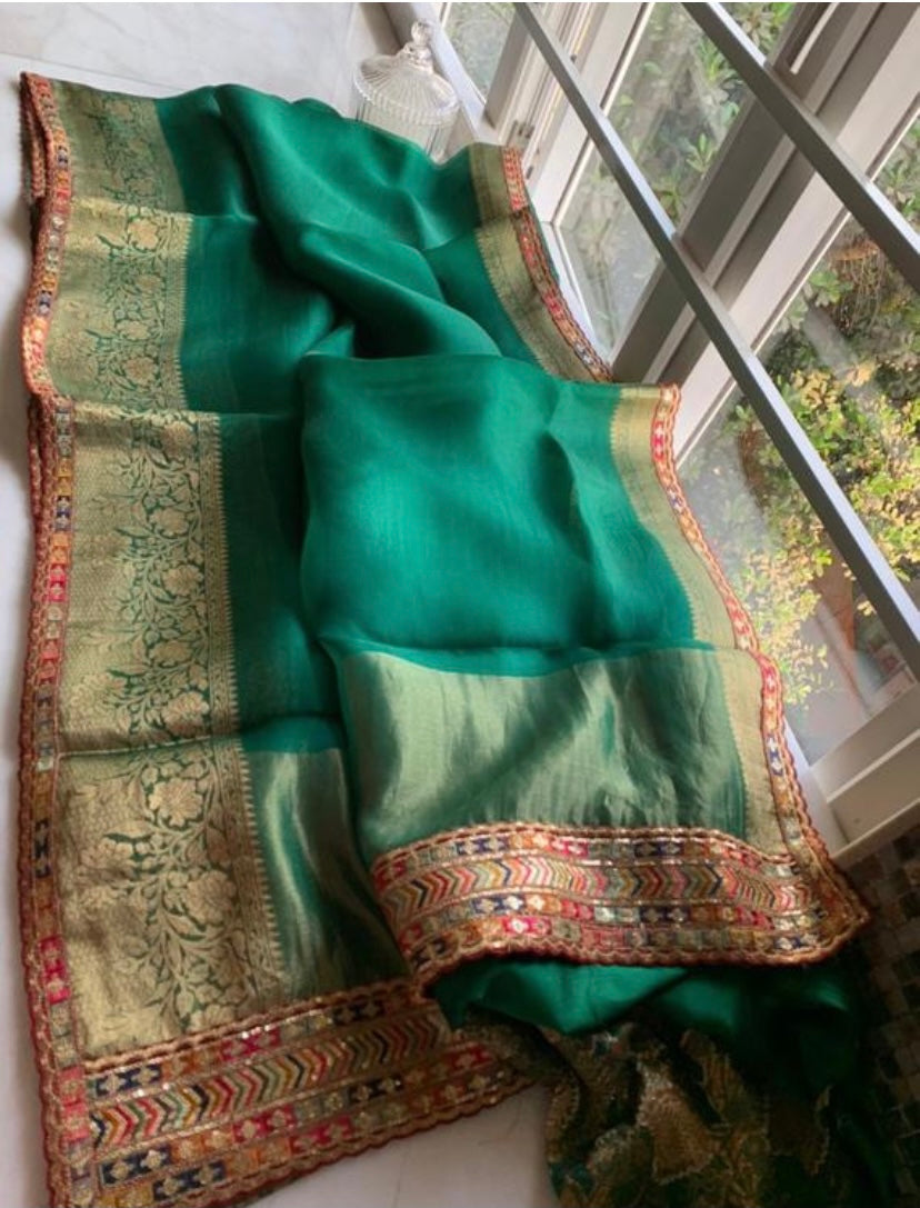 Peplum organza saree - Saffronfashionindia