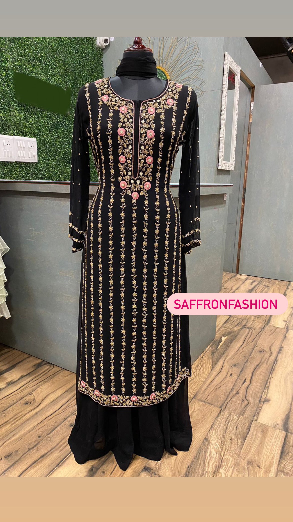 Black naveena embroidered dress - Saffronfashionindia