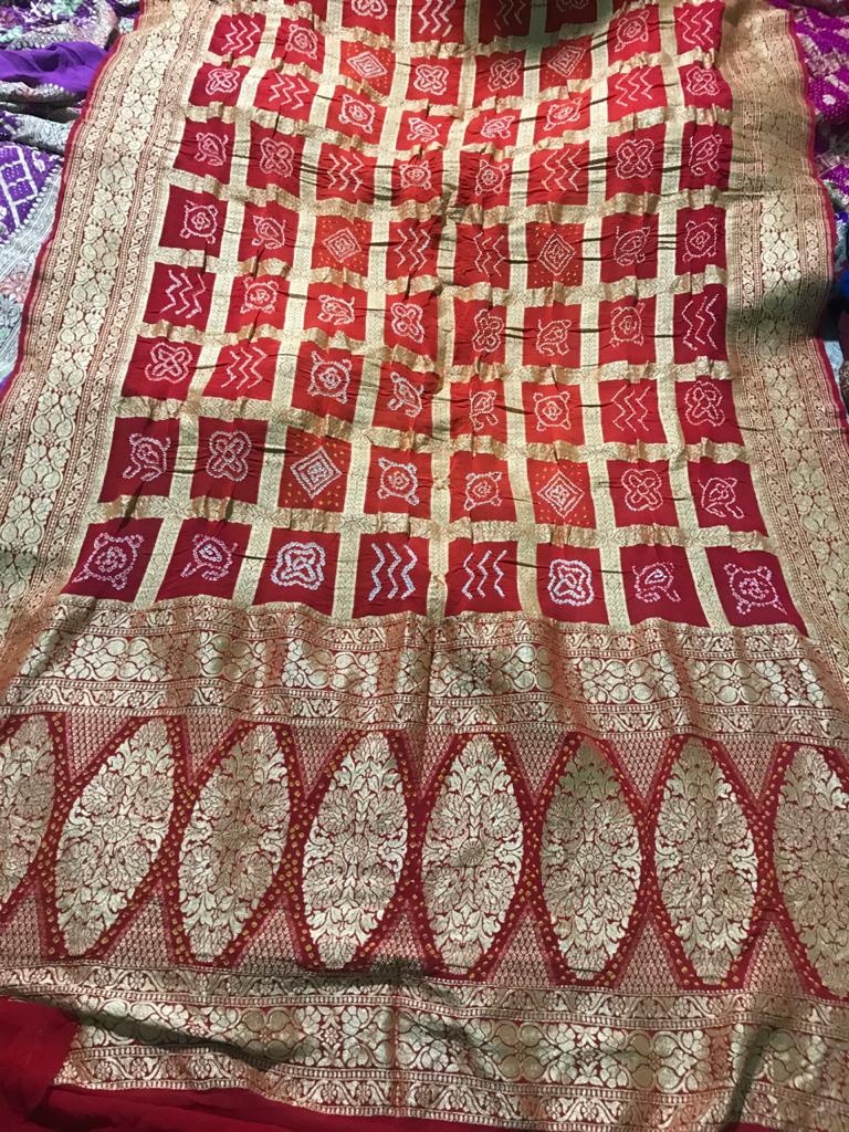 Bandhej neemjari gorgette dupatta - Saffronfashionindia