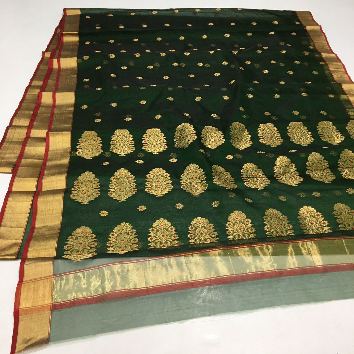 Emerald Chanderi saree - Saffronfashionindia