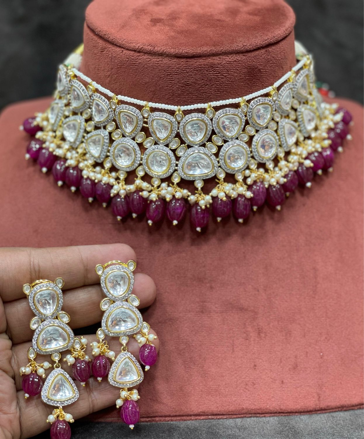 Ragini Kundan polki choker set - Saffronfashionindia