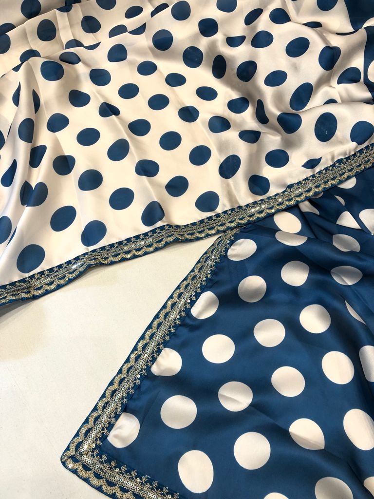 Polka dot organza saree - Saffronfashionindia