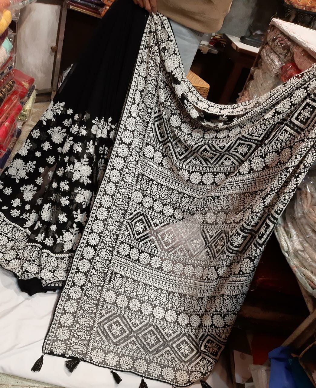 Black beauty Chikankari saree - Saffronfashionindia