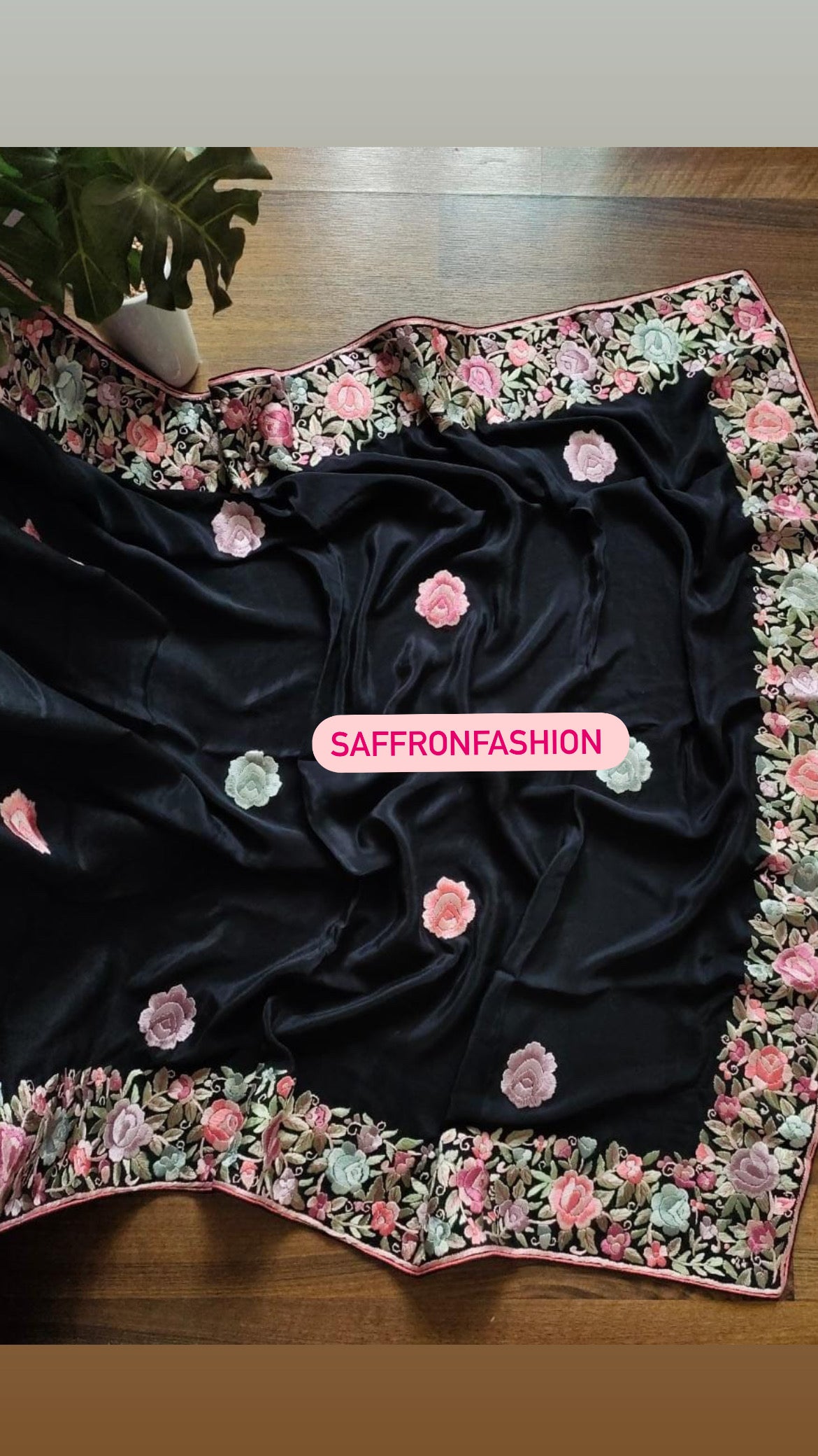 Zeba black authentic gara dupatta - Saffronfashionindia