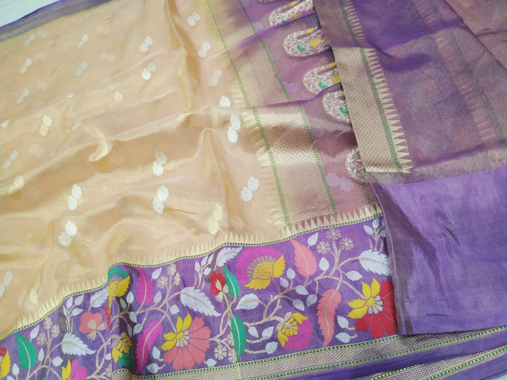 Roza tissue kadhuwa saree - Saffronfashionindia