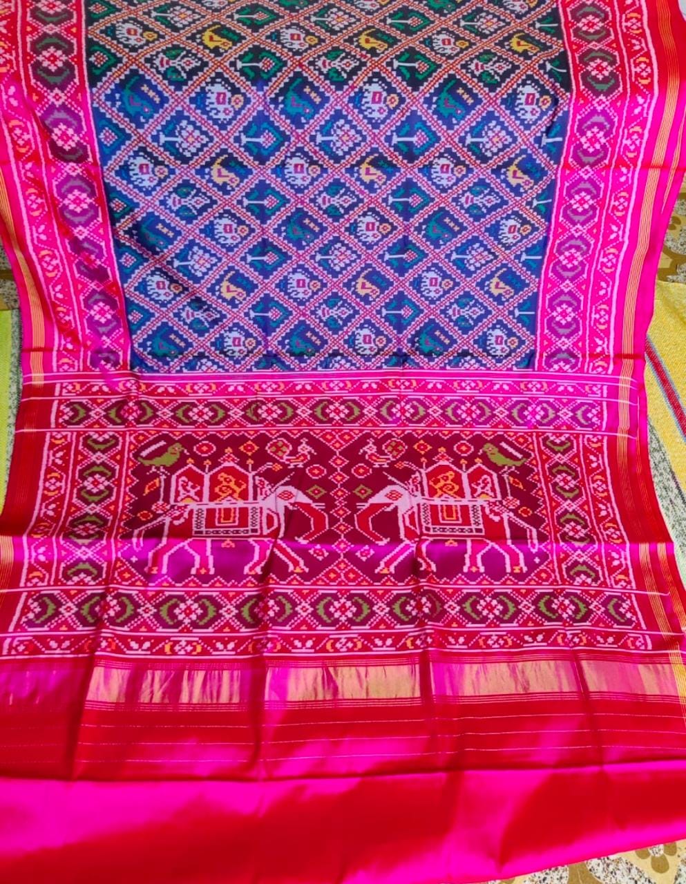 Elephant inspired patola Ikkat saree - Saffronfashionindia