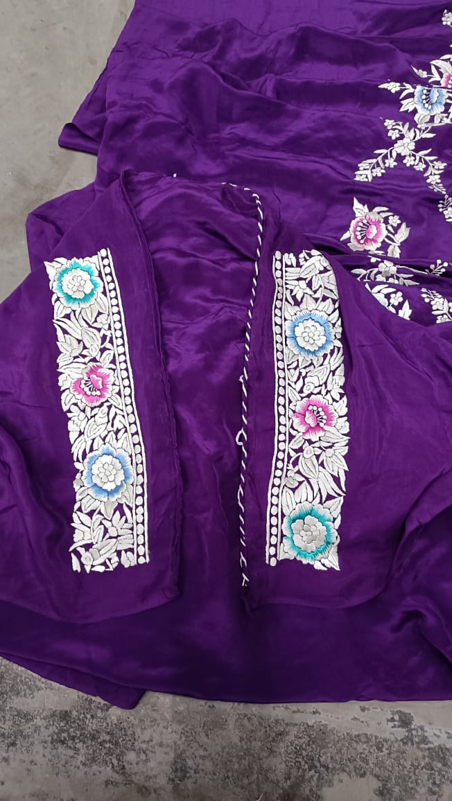 Purple Autentic Parsi gara saree - Saffronfashionindia